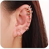 Jumwrit 10pcs Ear Cuff Earrings Clip on Cartilage Wrap Cuffs for Non Pierced Ear Dainty Star Leaf Dangle Earrings Set for Women (Gold)