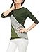 Allegra K Women's Casual Basic T-Shirt Color Block Crew Neck Long Sleeves Tops Green L