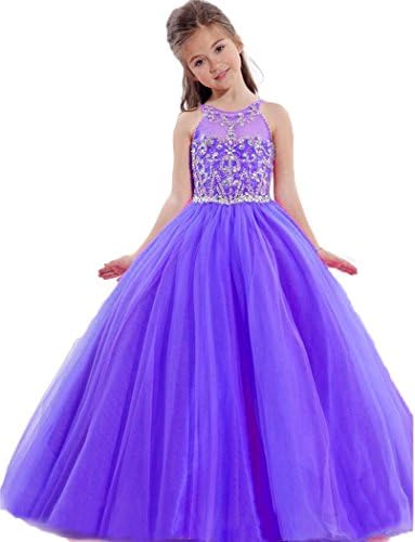 Aiduo Big Girls Floor Length Beaded Organza Pageant Dress (12, Purple)