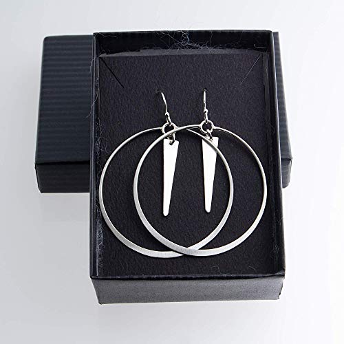 Large Flattened Circle Ring of Matte Sterling Silver Hoop Earrings with Trapezoid Component Drop SS-D43M-DROPMATTETRAP