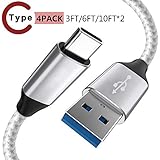 USB Type C Cable, Canpeki 4 Pack 3/6/10/10ft USB A to USB C Fast Charger Nylon Braided with USB Long Cable for Samsung Galaxy S6/7/8/9,S8 Plus,Note8,LG,G6,G5,Google Pixel,Nexus 6P,5X