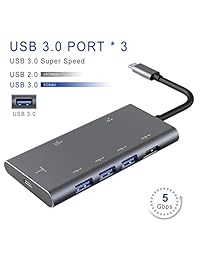 Hub USB C con Tipo C, HDMI 4K, Thunderbolt 3 adaptador USB 3.0 puertos y lector de tarjetas SD TF para Apple MacBook 12 Nuevo MacBook Pro con puerto tipo C, Chromebook y más, adaptador multipuerto