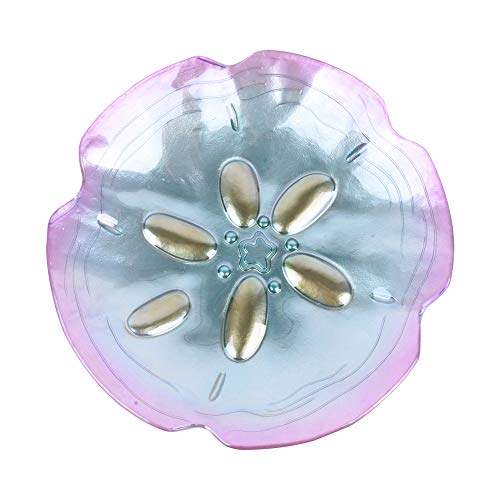 Peaktop 3211411 Garden Handpainted Floral Fusion Glass Birdbath with Metal Stand, 21.2" Height, Blue and Purple