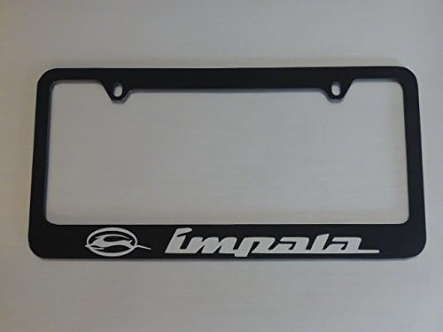 AtoZCustoms Chevy Impala License Plate Frame, Glossy Black, Brushed Aluminum Text