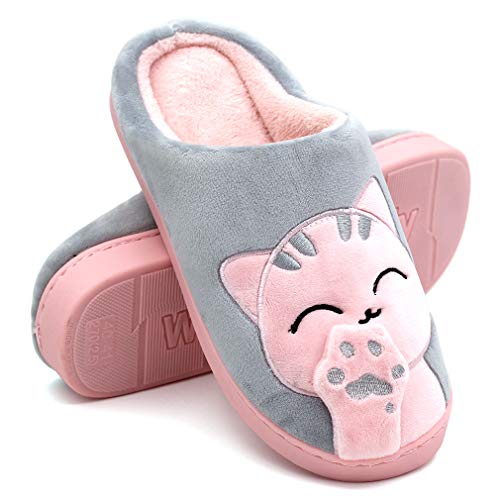 ALOTUS-Women-Men-Memory-Foam-Winter-Slippers-Booties-Animal-Cute-Cartoon-Cat-Warm-Fuzzy-Bedroom-Shoes-Big-Girl-Anti-Skid
