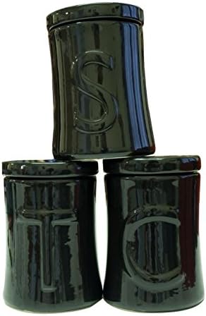 Ceramic Tea Coffee Sugar Canister Set Airtight Seal Black