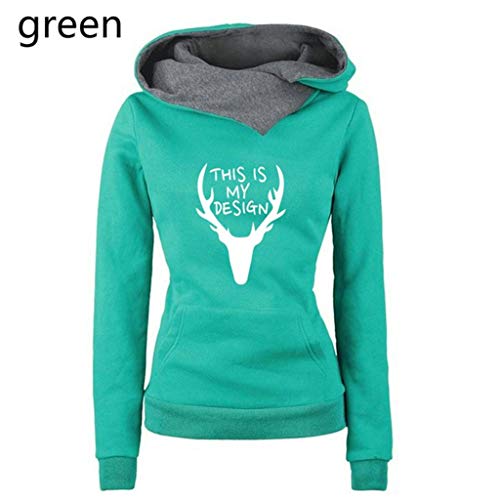 YANG-YI Women Long Sleeve Hoodie Sweatshirt Sweater Hooded Cotton Coat Pullover Blouse (XXL, GreenB)