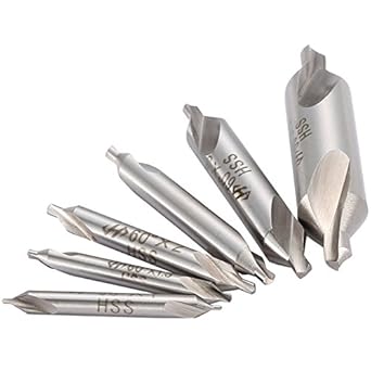 Generic EVANX 6pcs Combined Center Drills 5/3/2.5/2/1.5/1mm HSS Drill Bits Set Countersinks 60 Degree Angle Bit Set Tool