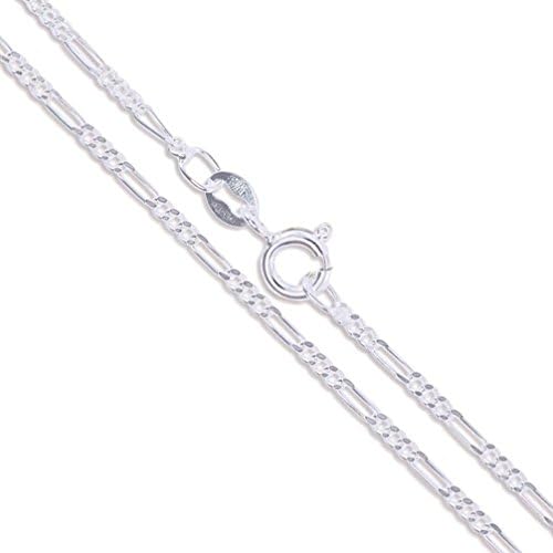 Letter Fashion 24" Silver Necklace Shiny Italian Figaro Chain Pure