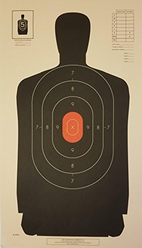 B-34 Targets, 25 Yard Police Pistol Silhouette with Red Center, Includes Chipboard Backer, 50 Pack