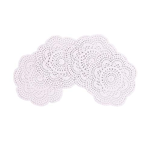Phantomon 8 Inch Doilies Crochet Round Lace Doily White Handmade 100% Cotton Crocheted Coasters, Pack of 4