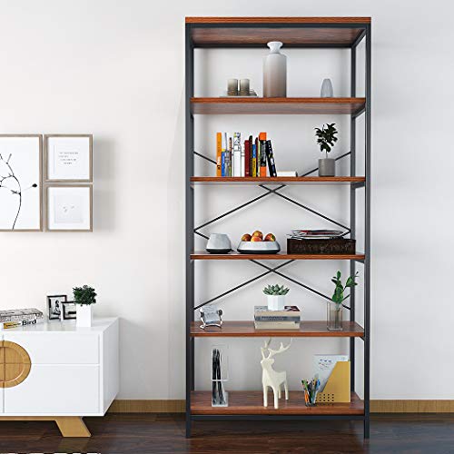 ROOJER 5-Tier Bookshelf, Industrial Ladder Shelf, Storage Rack Shelf, Wood Look Accent Metal Frame for Living Room, Bathroom, and Kitchen Shelving, Home Décor 【US Stock】 (5-Tier Bookshelf) - Thumbnail 2