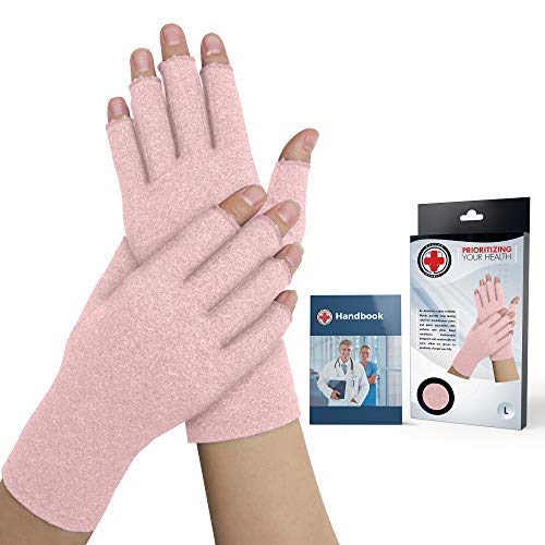 Doctor Developed Pink Ladies Arthritis gloves / Compression gloves for Women &amp; Men and Doctor Written Handbook