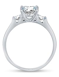 Anillo de compromiso de plata esterlina 925 con 3 circonias cúbicas - corte princesa con piedras laterales (1.75 peso total de quilates, 1.5 quilates en el centro) - disponible en todos los tamaños, 4 - 9.5 - incluye caja aterciopelada elegante para anill