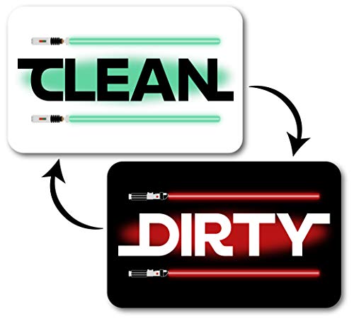 Star Wars Dishwasher Magnet Clean Dirty Star Wars Inspired Sign, Double Sided Light or Reversible Dark Side, Strong Kitchen Flip Magnet Dish Washer Indicator, Bonus Magnetic Metal Plate