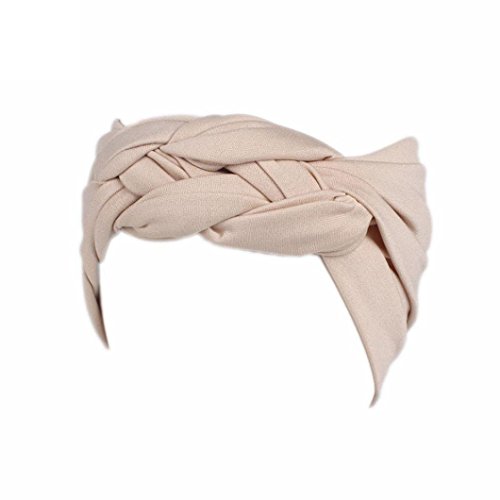 Women Turban Headband Ladies Solid Color Wide Head Warp Hair Band Sports Elastic Hairband (Beige)