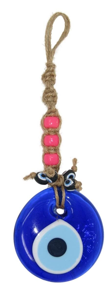 411-5cm Glass Lucky Evil Eye and Macramé Wall Hanging Amulet