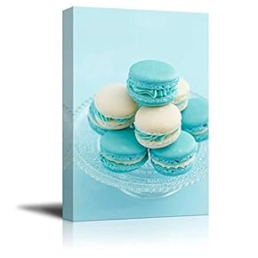 Canvas Prints Wall Art - Light Blue and White Macaroons with Buttercream Filling | Modern Wall Decor/Home Decoration Stretched Gallery Canvas Wrap Giclee Print. Ready to Hang - 12" x 18"