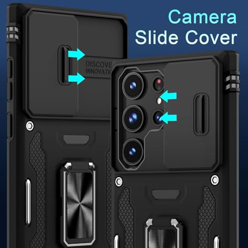 ELEPIK Samsung Galaxy S25 Ultra Case with Camera Cover,Samsung S25 Ultra Cover Pass 16ft Drop Test Military Grade Heavy Duty Protective Phone Case with Kickstand (Black)