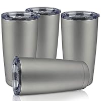 20oz Tumbler Double Wall Vacuum Insulated Coffee Mug Stainless Steel Coffee Cup with Lid, Travel Mug Works Great for Ice Drink, Hot Beverage (4 pack, Cold gray)
