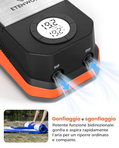 ETENWOLF S4 Paddle Board 1.4 Bar High Pressure 12V DC Air Pump with Auto Stop and Deflation, 4 Fast Electric Pumps for Stand Up Paddle Boats Kayak Air Mattress