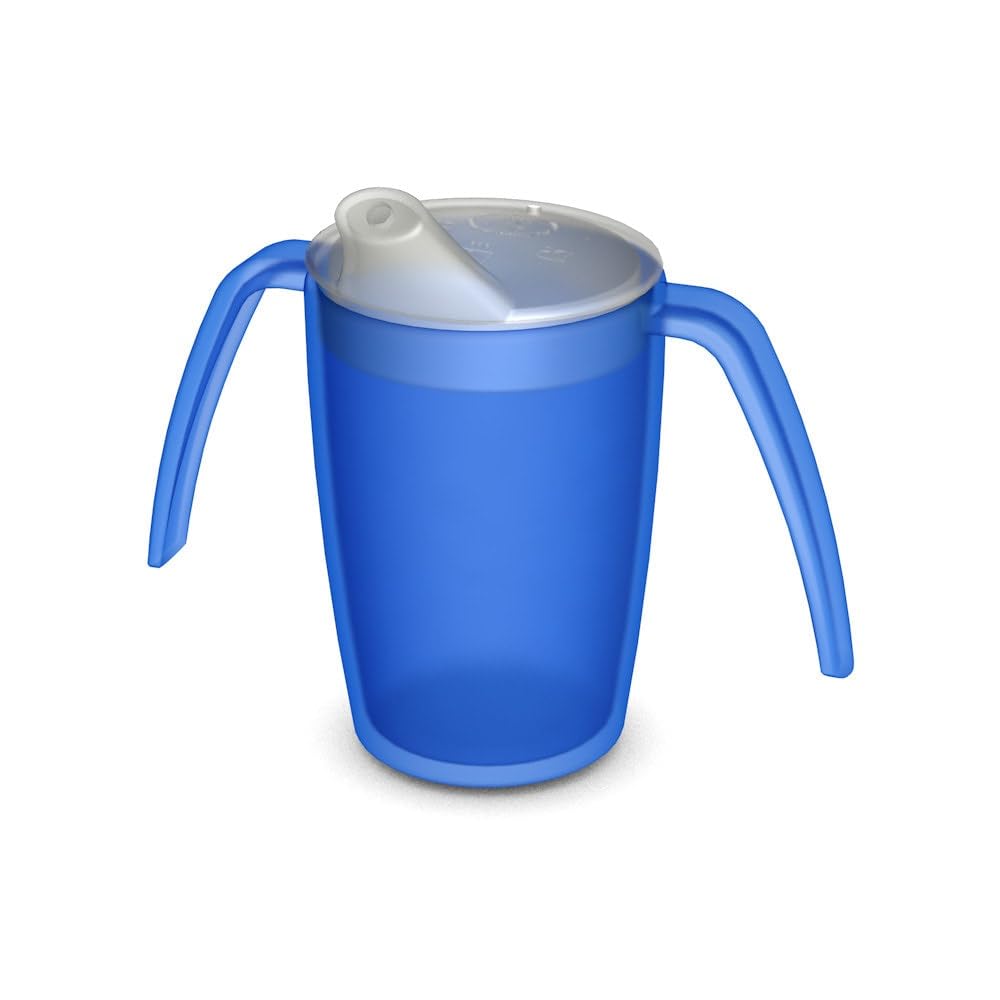 Ornamin 816/806 Two Handled Mug 250 ml Blue with Spouted Lid with Small Opening