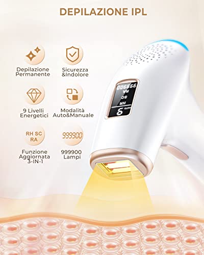Haarlosy Painless IPL Pulsed Light Epilator, 999,900 Flash for Use 3 in 1 Laser Epilator with Window 5 cm², 9 Adjustable Levels for Women and Men Face, Armpits, Legs, Body GLY01 (White)