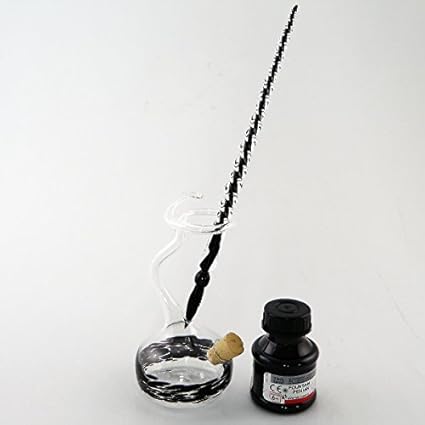 Glasfeder Glasfüller Glasfederhalter mit Tintenfass und Tinte Glasfederset Schwarz