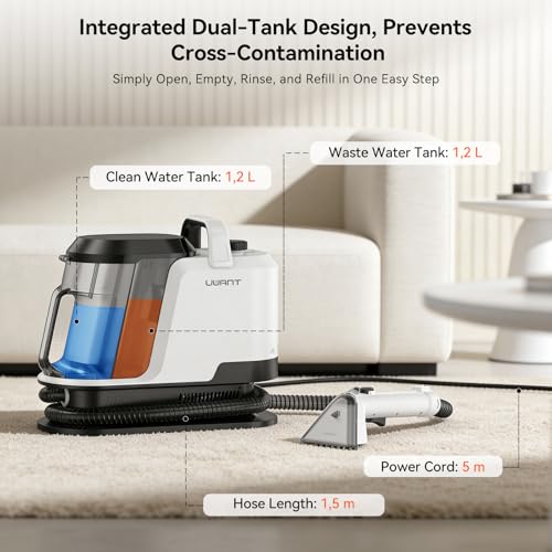 Uwant Y100 Steam 3-in-1 Carpet Spot Cleaner, 18Kpa 1750W 100℃ Steam/65℃ Hot/Cold Modes, Handheld Upholstery Cleaner Machine for Spills/Pet Messes/Sofa/Car/Stairs, Self-Cleaning Function Dual 1.2L Tank