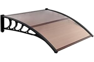 ELOMBR 40" x 40" Window Awnings Door Canopy, Polycarbonate Cover Front Door Outdoor Window Awning Exterior, Entry Door Awning for Sun Shutter, UV, Rain and Snow Protection, Hollow Sheet,Brown Board(Upgrade)