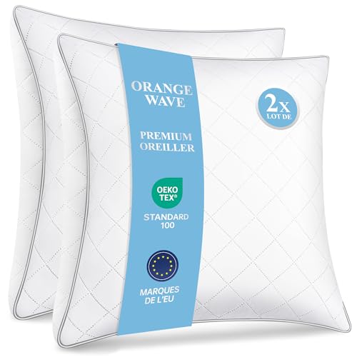 Orange Wave Pillows 65 x 65 cm Set of 2, Hypoallergenic and Soft Microfibre Pillows, Breathable and Soft Pillows, Hotel Quality Pillows Ideal for Side and Back Sleepers