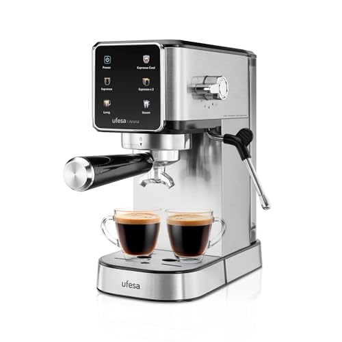 Ufesa Arona Espresso Machine 1350W with Color Touchscreen, 20 Bar, Espresso Cool Function, Adjustable Steam Pipe, 1L Water Tank, Metal Porta Filter, Compact Design, Cold Coffee Option