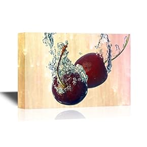 Fruits Canvas Wall Art - Cherries in Water - Gallery Wrap Modern Home Art | Ready to Hang - 12x18 inches