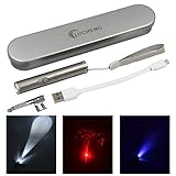 USB Charging Multi Function Torch with 3 Modes - White Red UV LED Light,Suitable for Used as Mini Flashlight,Interactive Cat Toy and Counterfeit Detector