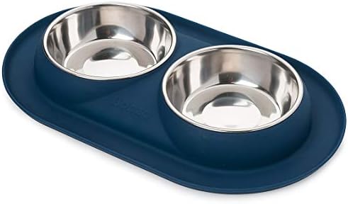 Bonza Double Cat Bowls, 12 Ounce Premium Stainless Steel Dog Bowls and Cat Food Bowls with Non-Spill Silicone Base for Small Dogs and Cats