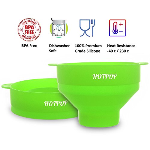 The Original HOTPOP Microwave Popcorn Popper, Silicone Popcorn Maker, Collapsible Bowl BPA Free & Dishwasher Safe (Green)
