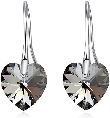 LETS MEETi Silver Shade Love Heart Crystal Drop Hook Earrings Nickel Free Hypoallergenic Fashion Jewelry for Women ,1 Piece