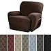 Maytex Pixel Ultra Soft Stretch 4 Piece Recliner Arm Chair Furniture Cover Slipcover with Side Pocket, Chocolate Brown