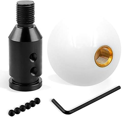 White Round Ball Gear Shift Knobs, Universal Automatic Manual Weighted Shifter Knob + Aluminum Adapter, Stick Shift Knob Head Cover Handle Ball with Adapter 12x1.25mm Fit Most Vehicles (White): Automotive