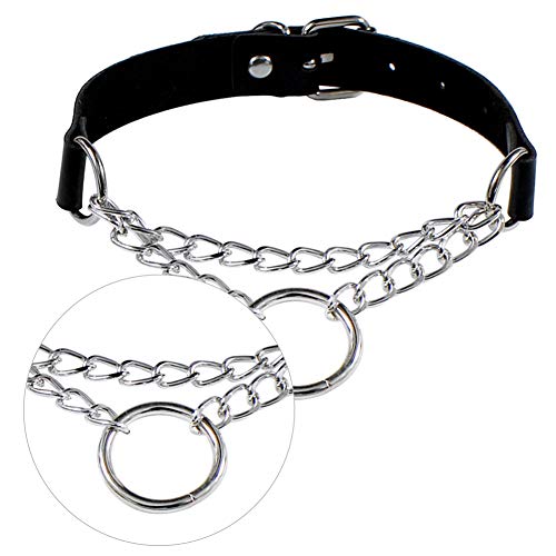 Gcroet-Cuoio-dellunita-di-Elaborazione-Punk-del-Choker-Goth-O-Ring-del-Collare-del-Choker-della-Collana-della-Catena-del-Cerchio-per-Le-Donne-Nere
