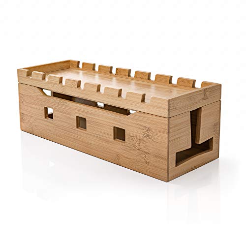 Prosumer's Choice Natural Bamboo Power Cable Management Cord Box with 7 Device Rack
