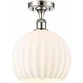 White Venetian - 1 Light Semi-Flush Mount in Modern Style-13 Inches Tall and 10 Inches Wide-Polished Nickel Finish