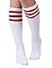 Joulli Women's Knee High Athletic Socks Stripe Tube Outdoor Sport Socks 3 Pairs, White Mix