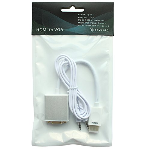 Valinks(TM)Gold-Plated Active HDMI to VGA Adapter 1080P (Male to Male) Aluminum Case with 3 ft USB Power Cable Supports Audio-Silver Converter