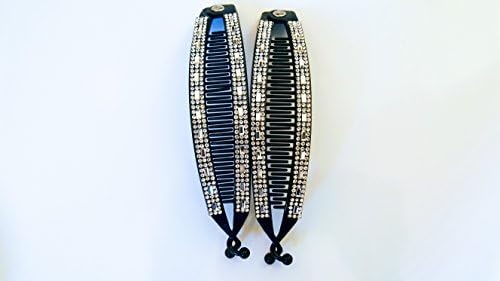 3pcs Jumbo Banana Comb Clip Thick Hair Riser Claw Interlocking Jaw Extra Rhinestone (Silver)