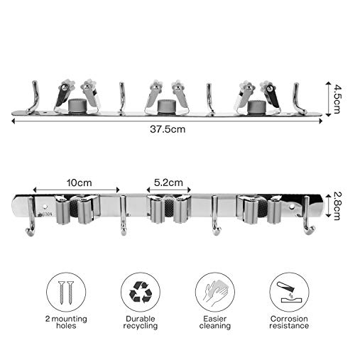 Lemecima Broom Organizer Wall Mount Garage Storage Heavy Duty Tools Hook Mop Brush Holder Cupboard Tidy Garden Tool Organizer Rake and Shovel Handle (Gray)