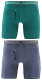 adidas Men's Relaxed Performance Stretch Cotton Boxer Brief Underwear (2 Pack), Onix/Mystery Green, Small