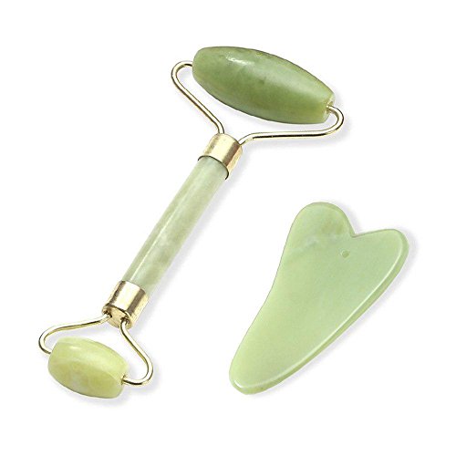 Jade Roller for Face + Gua Sha Scrapping Massage Tool - Facial Massage Tool - Eye Roller - Quarts Roller - Anti-Aging Eye Roller - Skin Rollers Prime Best SPA Tool for Dark Circles Puffines