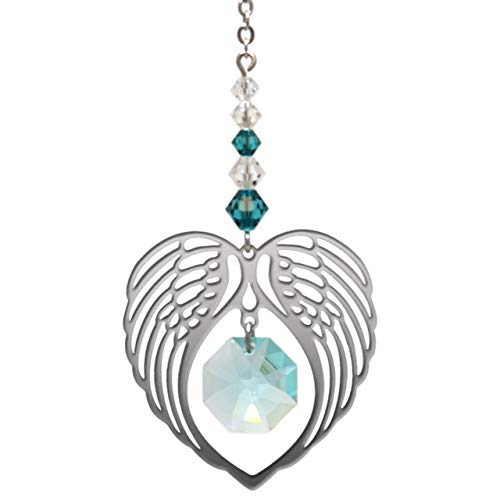 Wild Things Angel Wing Heart - Blue Zircon December Birthstone Colour Suncatcher Keepsake - Embellished with Crystals from Swarovski®