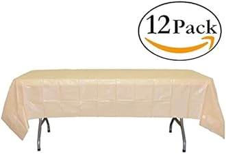 Party Solids 12-Pack Premium Plastic 54-Inch-by-108-Inch Rectangle Tablecloth, Ivory